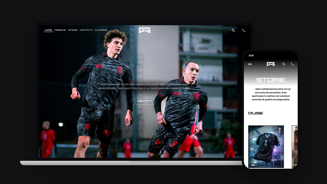 Il sito Grex Sportswear su laptop e telefono